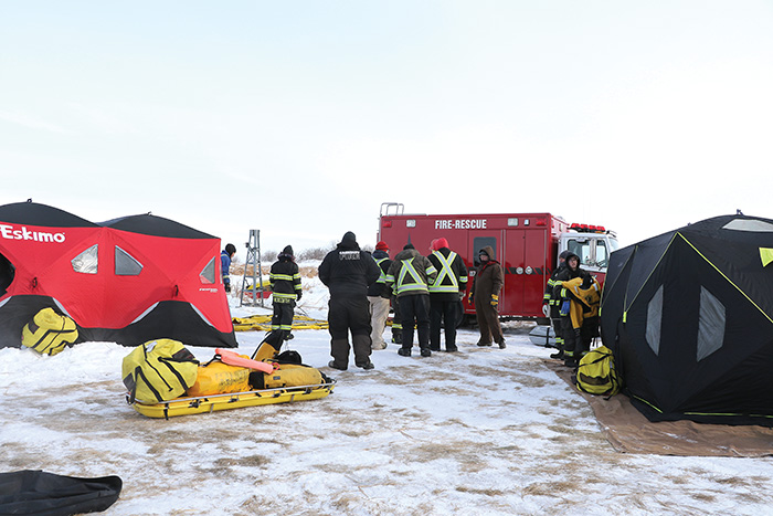 At the beginning of the training course, the team set up heated tents and their equipment needed for water rescue boats. <br />